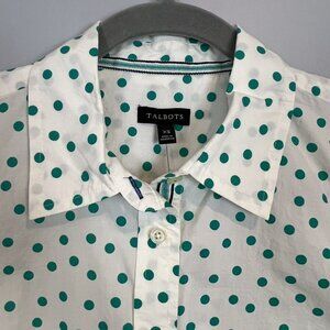 Talbots White and Green Polka Dot Button Up Blouse Size XS NWT
